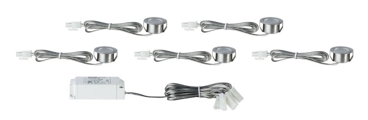 LED Möbeleinbauleuchten Micro Line Mini rund 35mm 5x0,4W 5x20lm 230/12V 2700K Eisen gebürstet