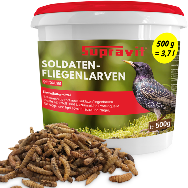 Supravit Soldatenfliegenlarven Einzelfuttermittel 500 Gramm im Eimer