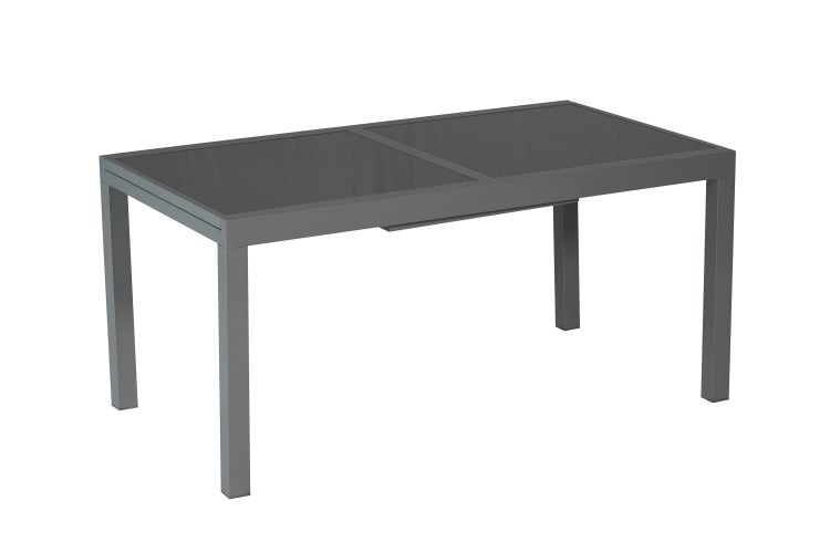 Gartentisch, ausziehbar, 150 (210) x 90 cm, graue Glasplatte, Graphit, Aluminium