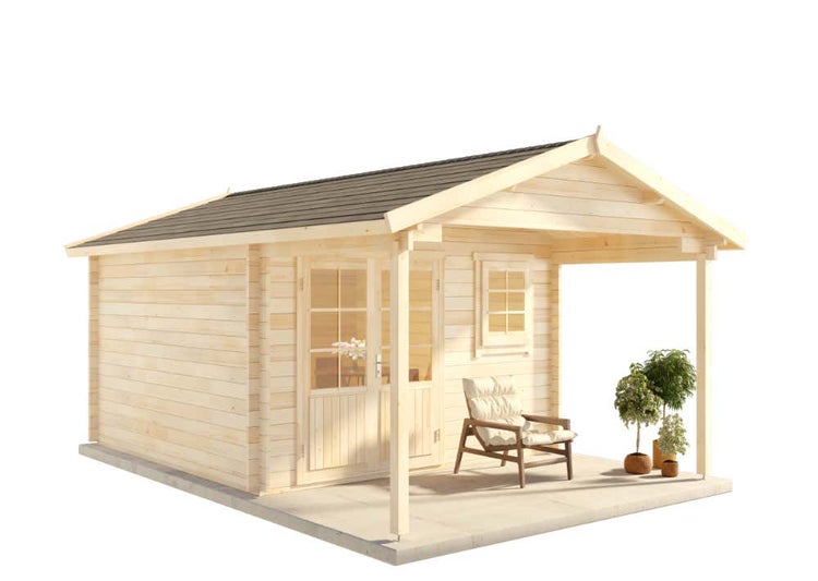 Alpholz Gartenhaus Timo ISO Premium Gartenhaus aus Holz in natur, Holzhaus mit 44 mm Wandstärke inklusive Schleppdach, Blockbohlenhaus mit Montagematerial imprägniert 3,8x5,7m