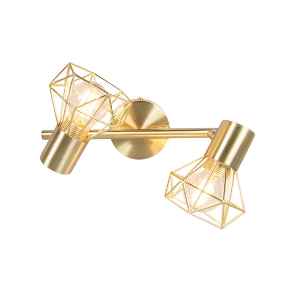 Goldene Wandleuchte mit zwei Strahlern und geometrischem Lampenschirm