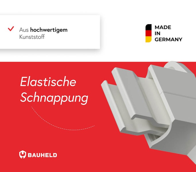 Detailaufnahme einer elastischen Schnappverbindung aus hochwertigem Kunststoff, hergestellt in Deutschland.