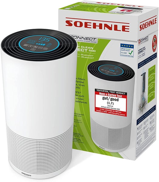 Soehnle Airfresh Clean Connect 500 mit Bluetooth, Luftreiniger Allergiker mit App-Anbindung, Air Purifier reinigt 99,5% aller Partikel, Keime, Pollen, Luftreiniger Raucherzimmer bis 78m²