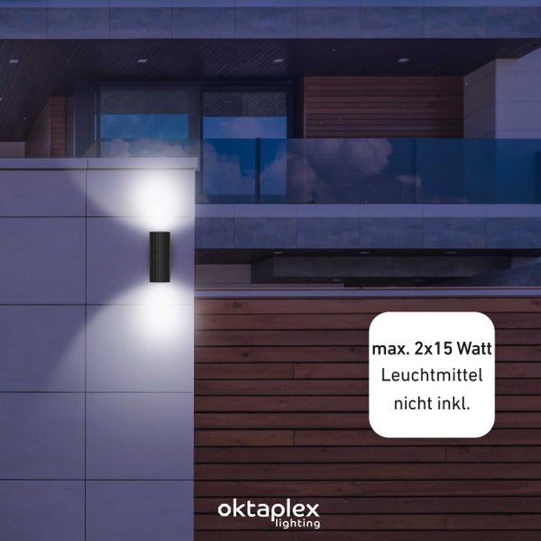 Oktaplex Para Wandleuchte Außen Aluminium 2xGU10 Fassung Außenlampe schwarz