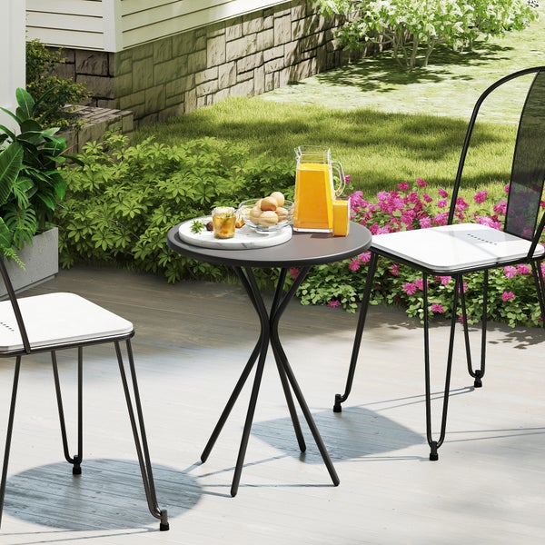 Outsunny Gartentisch Ø60 x 70 cm, Wetterfest Balkontisch aus Stahl, Runder Esstisch mit Fußpolster Outdoor Campingtisch Beistelltisch, Terrassentisch für Garten Terrasse Balkon Schwarz