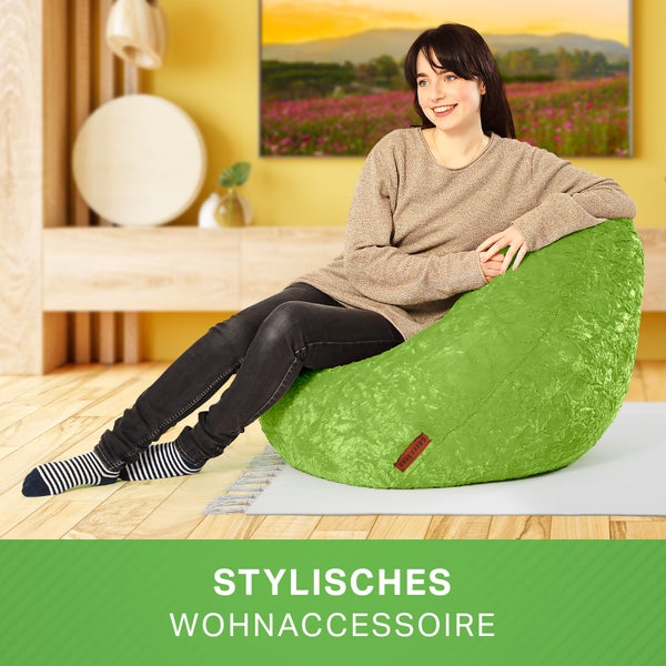 Green Bean Plüsch Sitzsack 45x45x60cm - Indoor Sitzkissen mit 120L EPS Perlen Füllung Kuschelig Waschbar - Bean Bag Bodenkissen Lounge Chair Sitzhocker - Grün