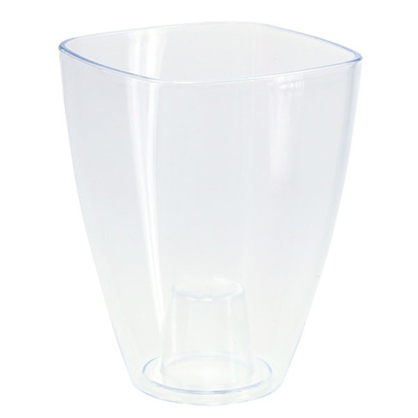 Transparenter Orchideentopf aus Kunststoff mit erhöhtem Boden.