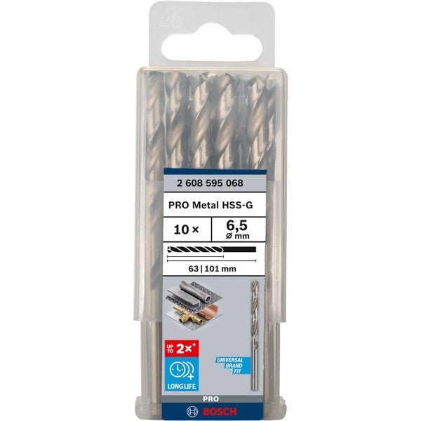 Bosch Pro Metal HSS-G Bohrer Set, 10 Stück, 6,5 Millimeter