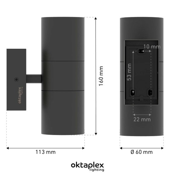 Oktaplex Chile Wandleuchte Außen Edelstahl 2xGU10 Fassung Außenlampe anthrazit