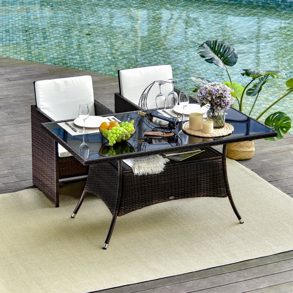Outsunny Gartentisch Glastisch Esstisch Gartenmöbel Tisch, Polyrattan+Sicherheitsglas, Braun+Schwarz, 150x85x74cm