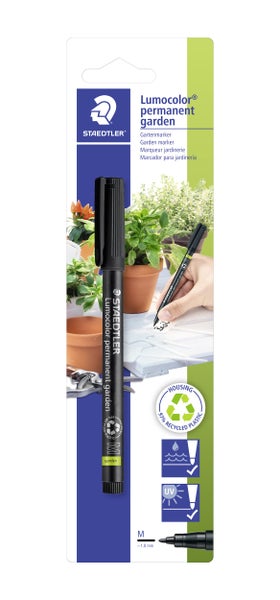 Staedtler Logo. Lumocolor permanent garden Gartenmarker, Schwarz, medium circa 1,0 Millimeter, wasserfest, lichtbeständig, 97 Prozent Recycling.