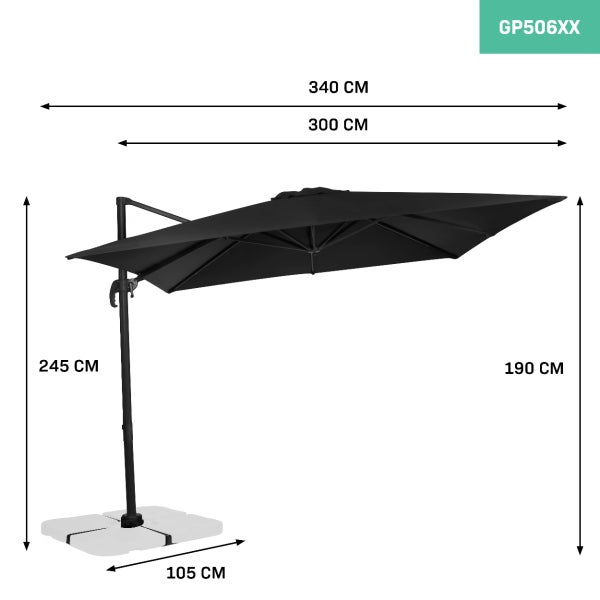VONROC Sonnenschirm Pisogne 300x300cm - Freischwingender Sonnenschirm | Anthrazit/Schwarz