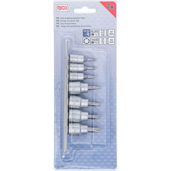 BGS Schraubenausdreher-Satz Antrieb Innenvierkant 6,3 mm (1/4) / 10 mm (3/8) für defektes T-Profil (für Torx) T10 - T40 7tlg. - 7098