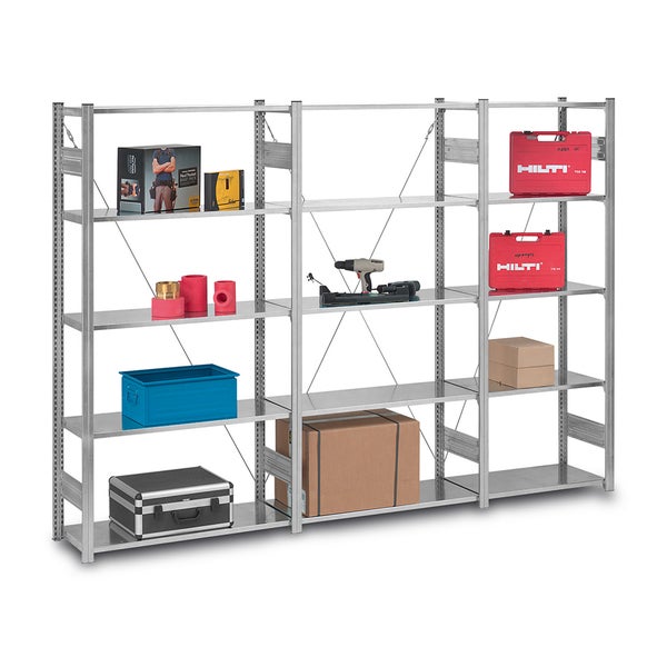 PROREGAL Profi Lagerregal Stecksystem T-Profil Grundregal HxBxT 200 x 75 x 60 cm Fachlast 125 kg Verzinkt