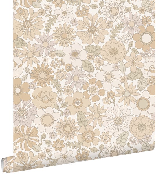 ESTAhome Tapete Retro Blumen Crème-Beige - 50 x 900 cm - 131245