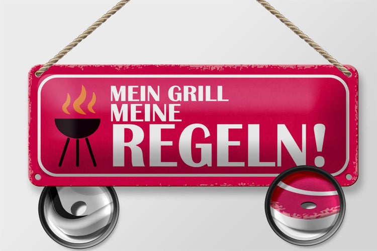 Blechschild Spruch 27x10cm mein Grill meine Regeln Dekoration