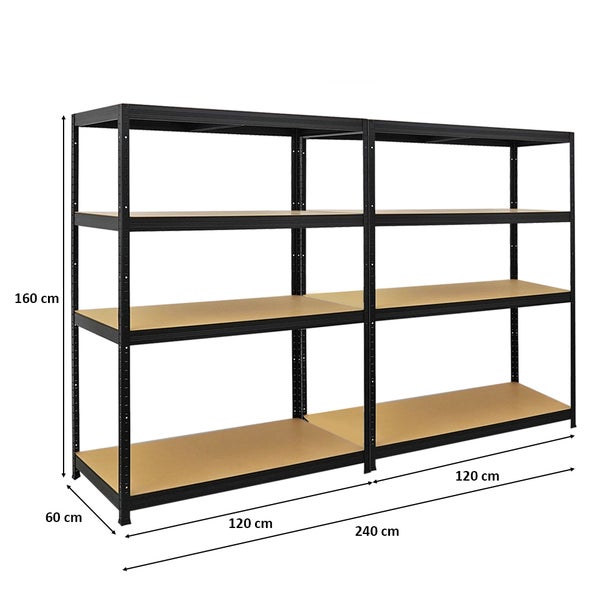 PROREGAL Mega Deal 2x Schwerlastregal Big Elephant HxBxT 160 x 120 x 60cm Fachlast 200kg Schwarz