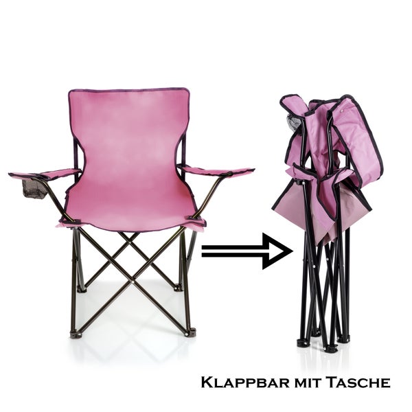 BigDean Faltstuhl PINK Campingstuhl Anglerstuhl mit Getränkehalter & Tragetasche - Anglersessel klappbar - Klappstuhl Gartenstuhl Faltstuhl Relaxsessel Angelsessel faltbar