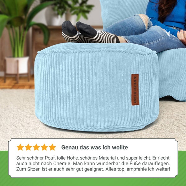 Green Bean Pouf-Kissen 45x25cm mit EPS-Perlen Füllung & Cordstoff Bodenkissen Liegekissen Sitzkissen Sitzhocker Sessel Kinder Erwachsene Stoff Hocker Ablage Hellblau