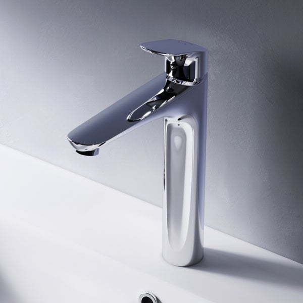 Moderne Einhebel Waschtischarmatur aus Metall in glänzender Optik für das Badezimmer.