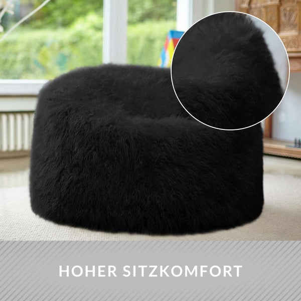 Green Bean Sitzsack Fellotpik mit Füllmaterial (EPS Perlen) - Indoor Maße ca 100 x 55 cm - Bean Bag Sitzkissen Sitzpuff Sitzsessel Bodenkissen Lounge Schwarz