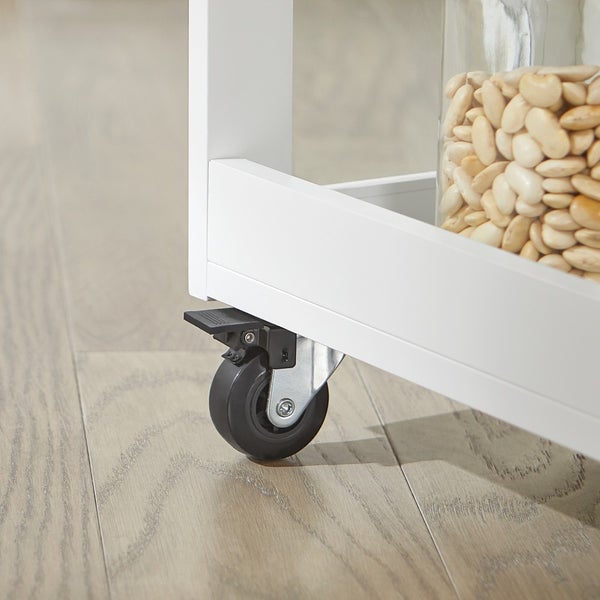 Detailaufnahme eines Rollwagens mit Bremse