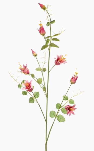 Künstlicher Blumenzweig mit rosa Blüten und grünen Blättern