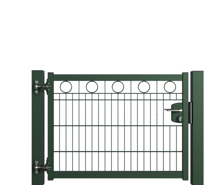 Gartentor aus Metall mit Schloss und dekorativen Kreisen
