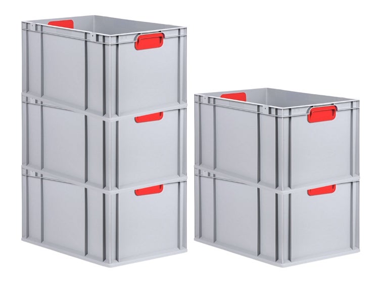 PROREGAL Spar Set 5x Eurobox Nextgen Color HxBxT 32 x 40 x 60 cm 65 Liter Griffe Rot Geschlossen Verstärkter Boden Eurobehälter Transportbox