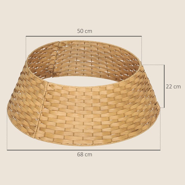 Geflochtene Christbaumständer-Abdeckung, Maße: oberer Durchmesser 50 Zentimeter, unterer Durchmesser 68 Zentimeter, Höhe 22 Zentimeter.