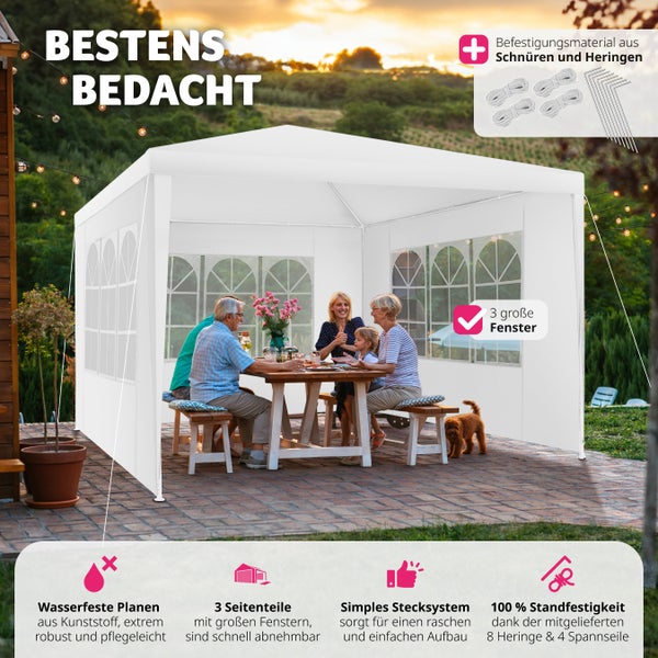 Pavillon tectake Baraban inklusive Spannseile und Heringe 3 x 3 m weiß