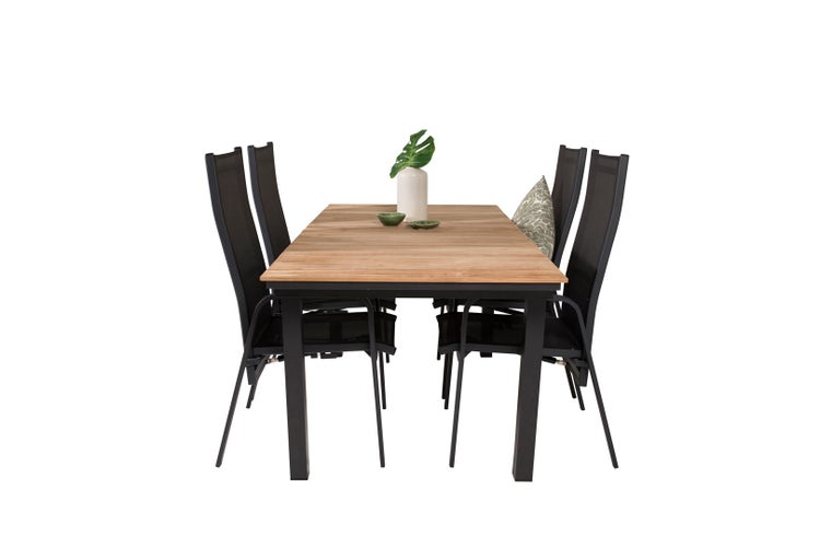 Mexico Gartenset Tisch 90x160/240cm und 4 Stühle Copacabana schwarz, natur. 90 X 160 X 74 cm