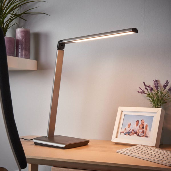 Lindby LED Tischlampe Kunomit USB Anschluss dimmbar (Modern) in Alu (1 flammig, ) - Tischleuchte Schreibtischlampe Nachttischlampe Arbeitszimmerleuchte