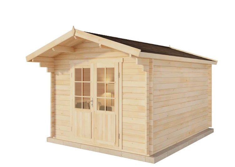Alpholz Gartenhaus Nele-44 ISO Gartenhaus aus Holz, Holzhaus mit 44 mm Wandstärke, Blockbohlenhaus mit Montagematerial, Naturbelassen 3,2x4,2m