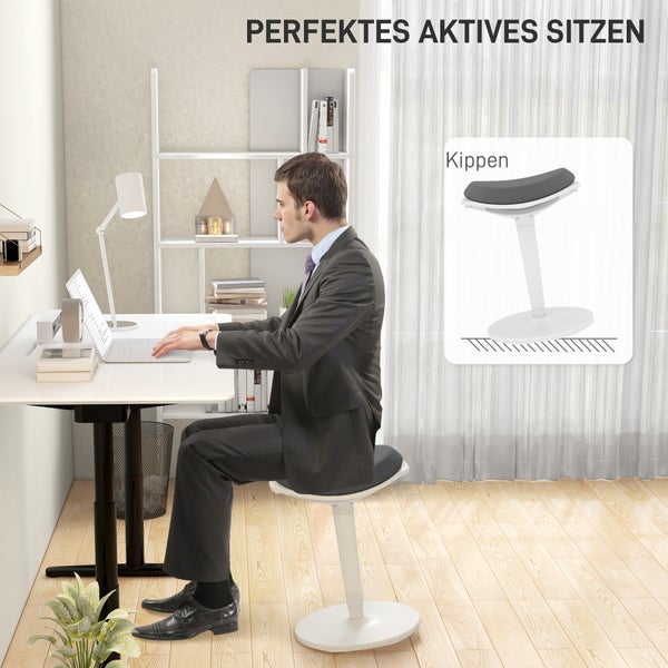 HOMCOM, Arbeitsstuhl, Ergonomischer Drehstuh, 42,5L x 35,5B x 56,5-71,5H cm, Mesh, Kunststoff, Grau