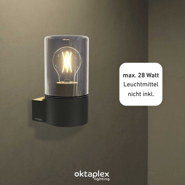 Puno Aluminium Außenlampe IP44 E27 Fassung Wandleuchte außen rauchglas anthrazit modern Wandlampe wetterfest Außenleuchte
