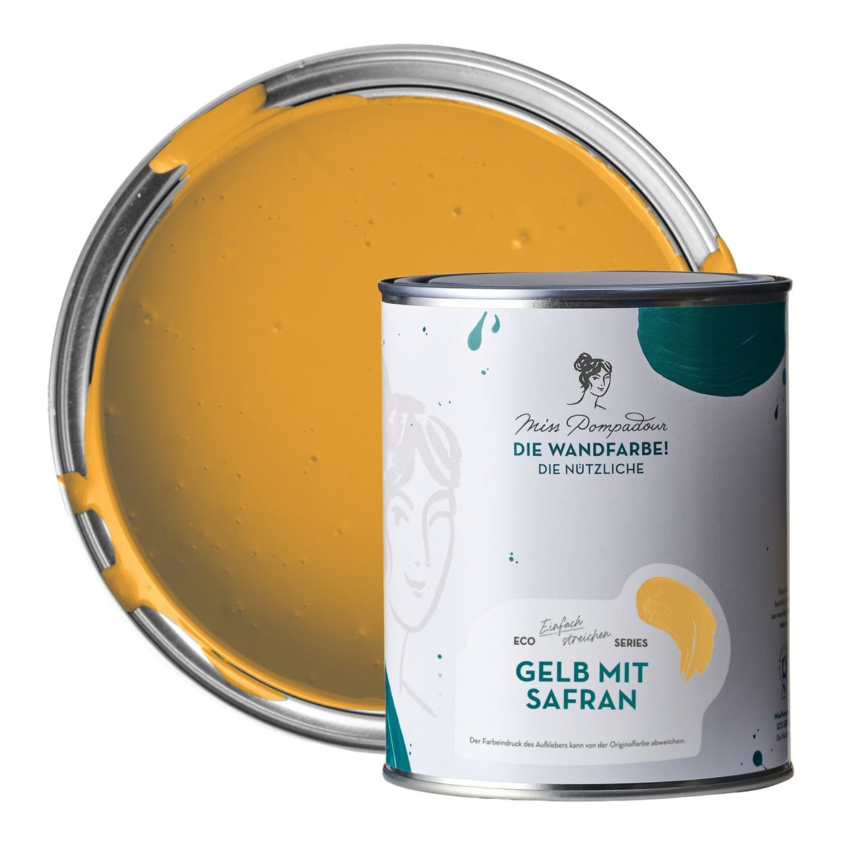 MissPompadour abwaschbare Wandfarbe 1L Gelb mit Safran - hohe Deckkraft und Ergiebigkeit - matte, scheuerbeständige Innenfarbe - geruchsarm, wasserbasiert, atmungsaktiv - Die Nützliche