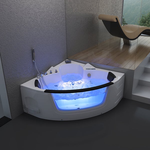 Home Deluxe - Whirlpool - Laguna L KOMPAKT - Weiß, Maße: 140x140x65cm, inkl. Radio, Heizung und Lichttherapie I Eckwanne für 2 Personen Indoor Badewanne