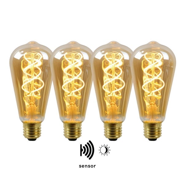 Vintage LED Lampe, Dämmerungssensor, E27, ST64, Filament, 4W, 230lm, 2200K 4er-Pack