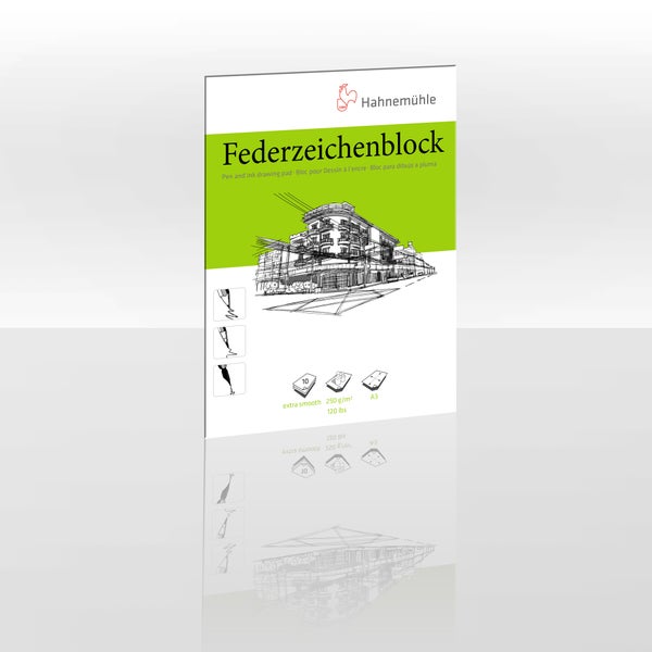 Hahnemühle Federzeichenblock A3, extra glatt, 250 Gramm pro Quadratmeter, 10 Blatt, für Tusche- und Federzeichnungen.