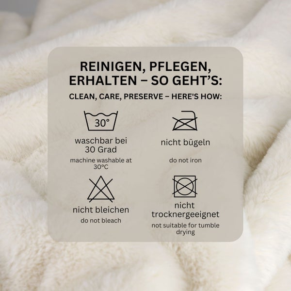 Pflegehinweise: waschbar bei 30 Grad, nicht bügeln, nicht bleichen, nicht für den Trockner geeignet