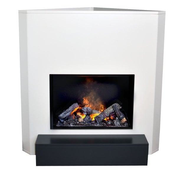 GLOW FIRE Elektrokamin 'Fontane' | Wasserdampf Kamin mit Heizung in weiß als Eckkamin | HxBxT: 100x98,5x71,5 cm