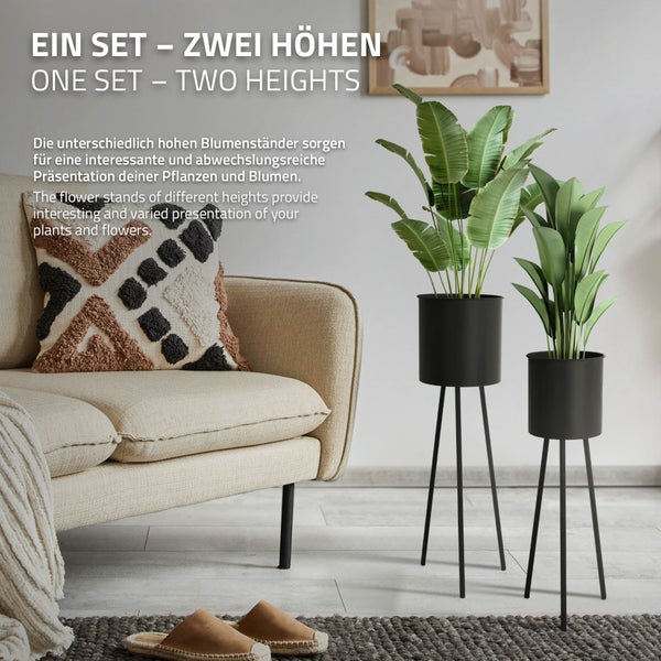 ML-Design Blumenständer 2er Set, Schwarz, 22x22,5x66 cm/23x26x79 cm, aus Stahl, Metallgestell Pflanzenständer, Blumentopfhalter 2-tlg, Blumentopfständer, Blumenhocker Pflanztopf Deko Pflanztopfhalter