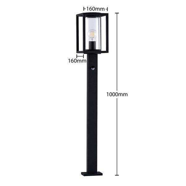 Lucande Außenleuchte Ferda mit Bewegungsmelder (spritzwassergeschützt (Modern) in Schwarz aus Aluminium (1 flammig, E27) - Wegeleuchte Pollerleuchte Wegelampe Sockelleuchte