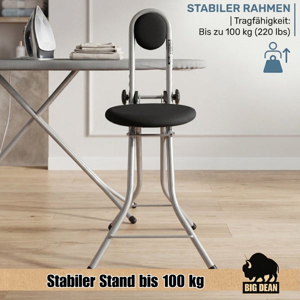 Bügelhilfe oder Stehhilfe mit verstellbarer Sitzhöhe, Metallrahmen und gepolsterter Sitzfläche, belastbar bis 100 Kilogramm von Big Dean