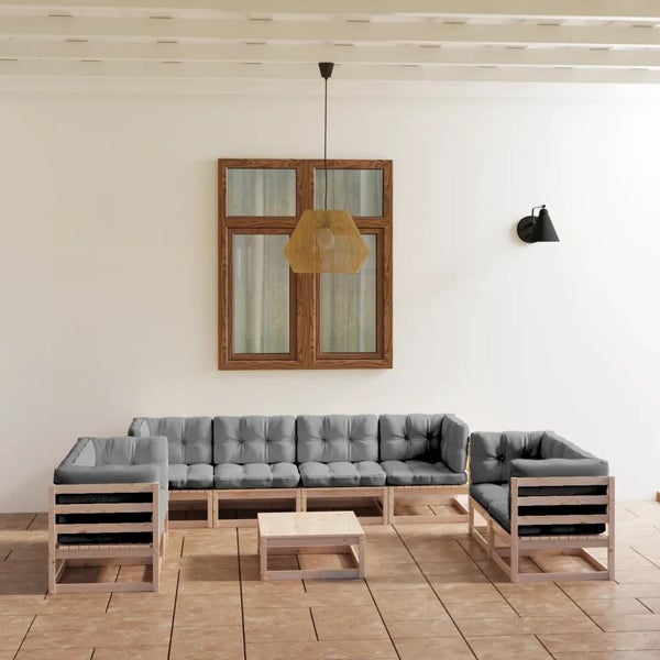 9-tlg. Garten-Lounge-Set mit Kissen Kiefer Massivholz