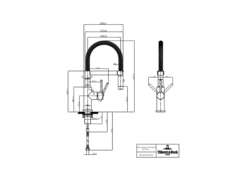 Villeroy & Boch Küchenarmatur Steel Expert Compact, Hochdruck-Armatur, Umschaltfunktion, wassersparend, Edelstahl massiv