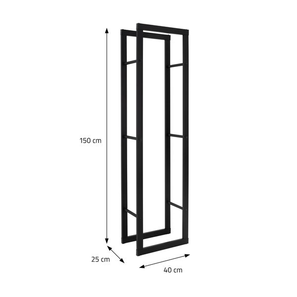ML-Design Kaminholzregal 40x150x25 cm rechteckig Schwarz, Metall, Innen/Außen, Brennholzregal Holzaufbewahrung aus beschichtetem Stahl, Kaminholzständer Kaminholzhalter Feuerholzregal für Kamin/Ofen