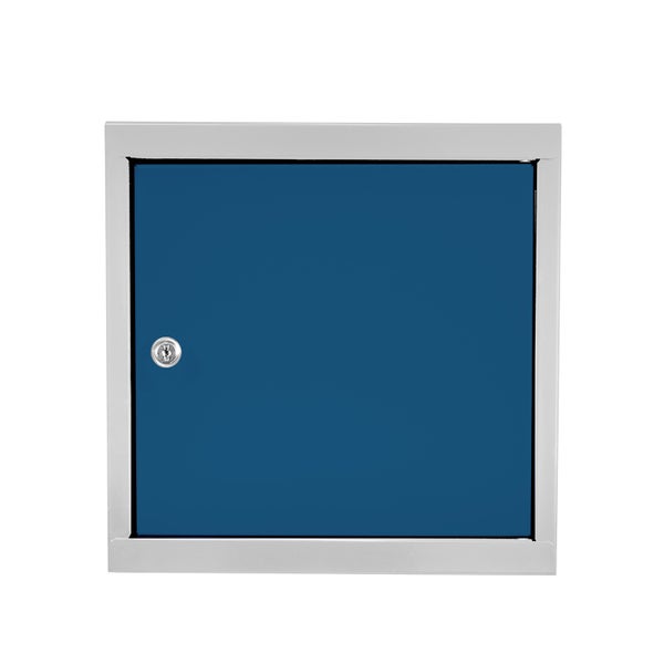 PROREGAL Schließfachwürfel Blocky mit Zylinderschloss + 2 Schlüssel | HxBxT 40x40x40cm | Lichtgrau/Blau | Tresor, Schließfach