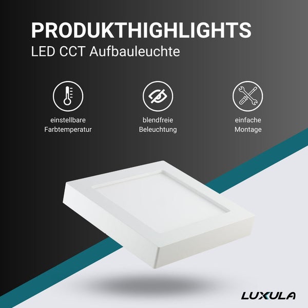 Produktinformationen LED CCT Aufbauleuchte mit einstellbarer Farbtemperatur, blendfreier Beleuchtung und einfacher Montage